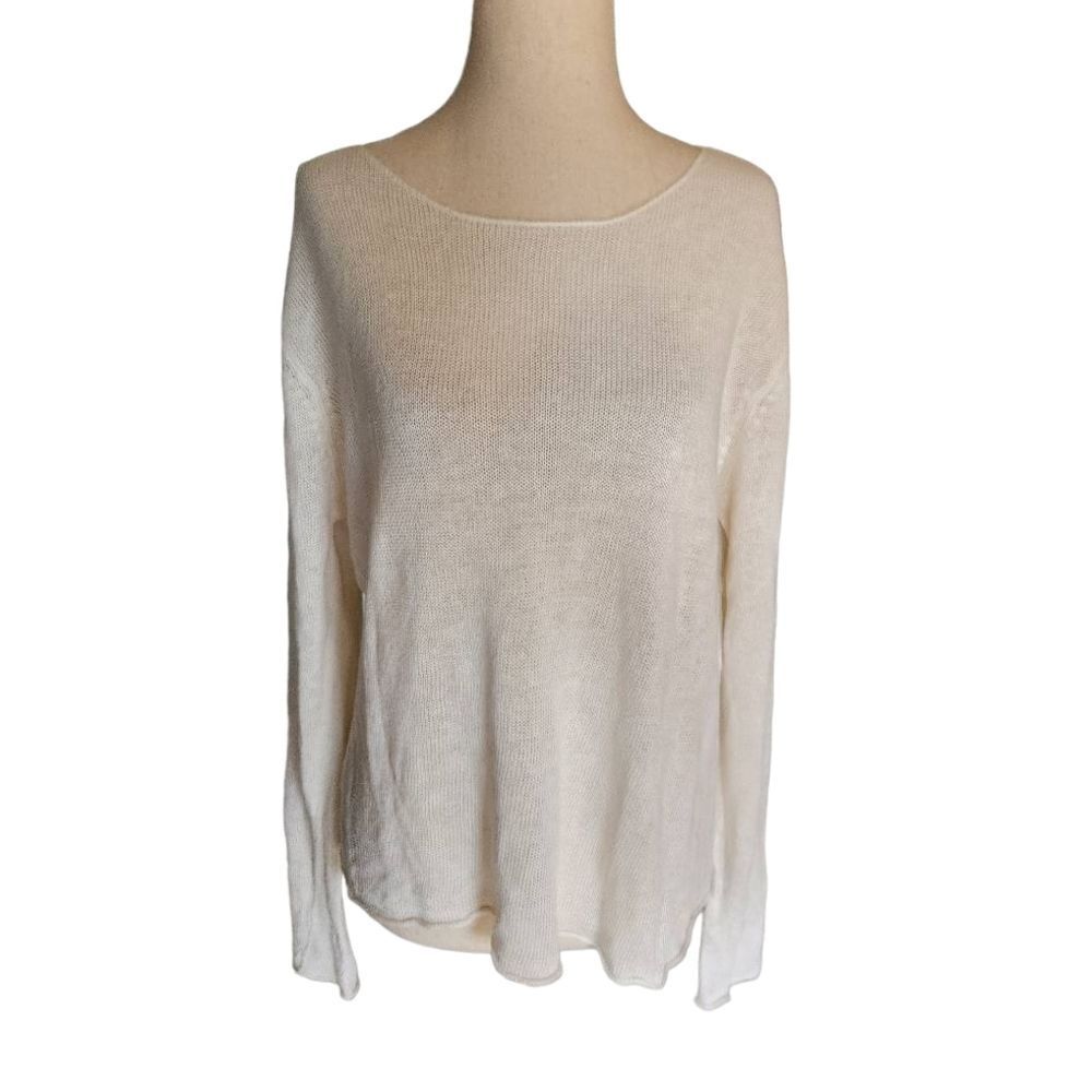 Eileen Fisher Ivory Linen Knit Sweater Scoop Large